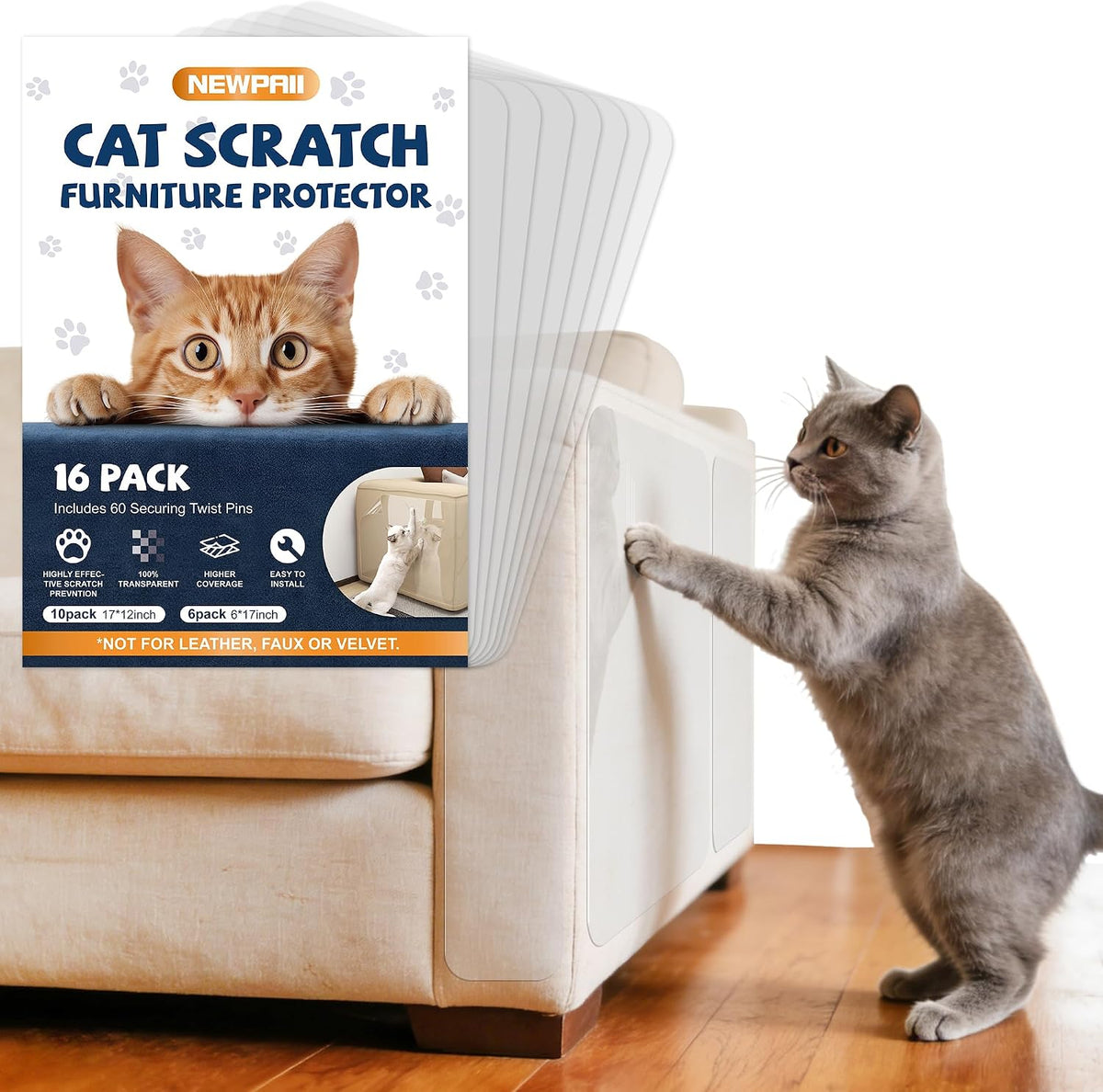 16PCS Large anti Cat Scratch Furniture Protector for Sofa, Doors, Couch Corner Protectors from Cats Claws Scratching, Heavy Duty Anti-Claw Shield for Fabric Sofas