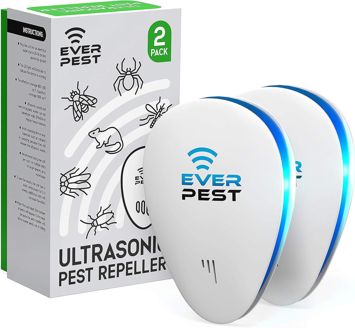 Ultrasonic Pest Control Repeller - Repel Rodents, Ants, Cockroaches Get Rid, Bed Bugs, Mosquitos, Flies, Spiders, Squirrel Bats - Eco-Friendly