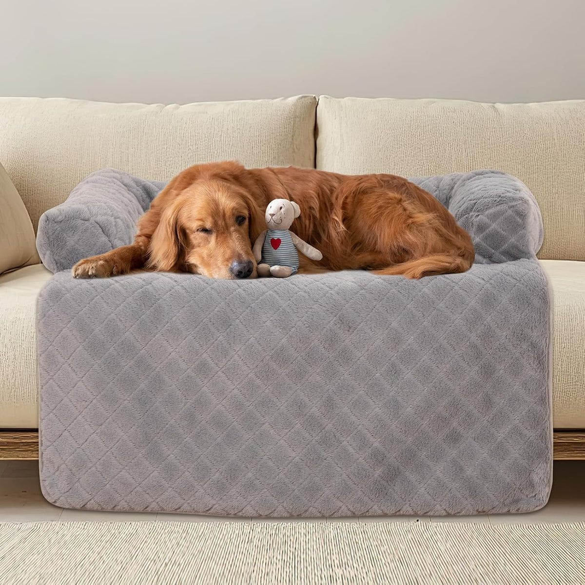 PAWBOSE Dog Couch Bed, Plush Sofa Mat, Washable Cover, 45 X 35 Inch, Grey