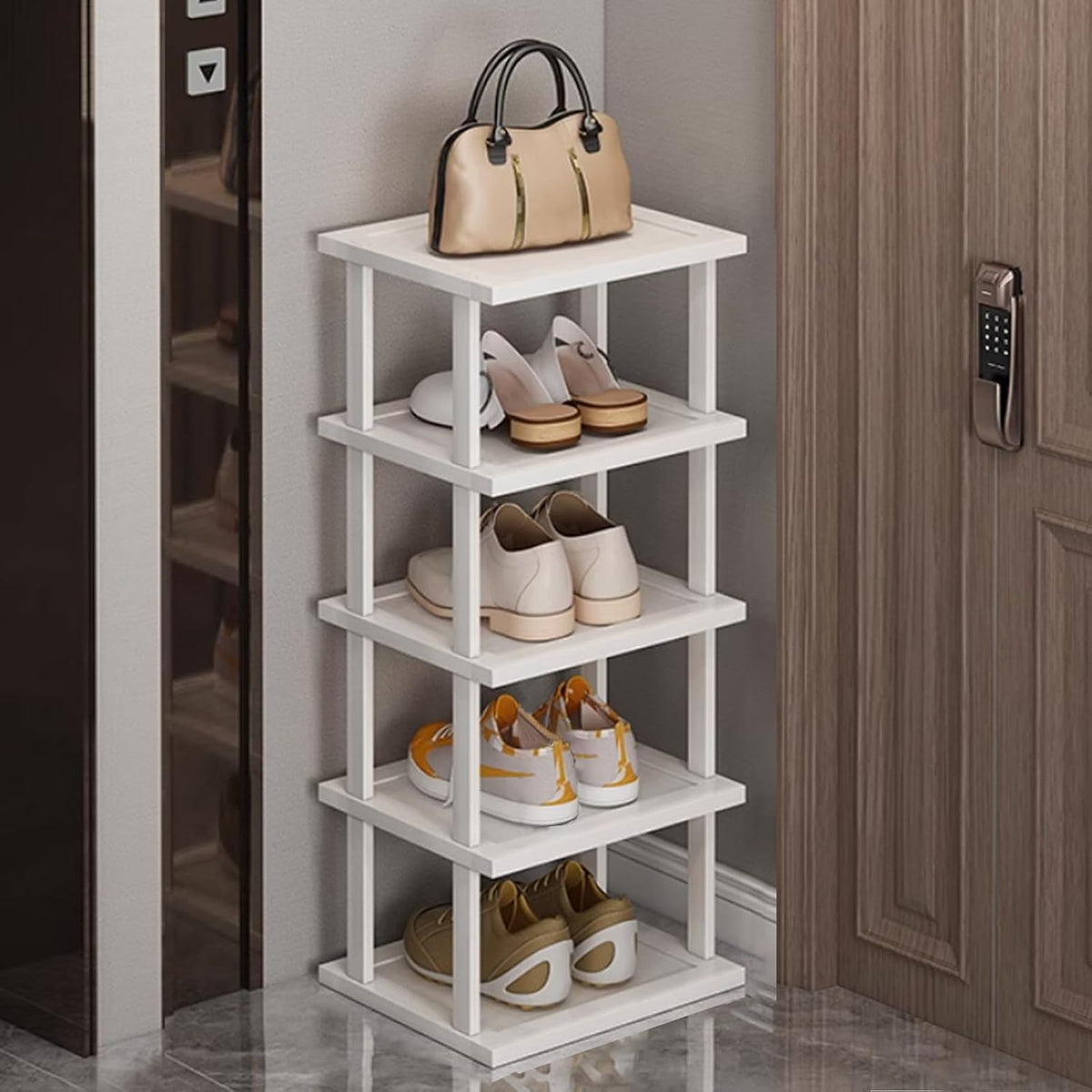 Vertical Shoe Rack ,Tall Narrow Shoe Shelf Organizer Entryway Shoe Storage