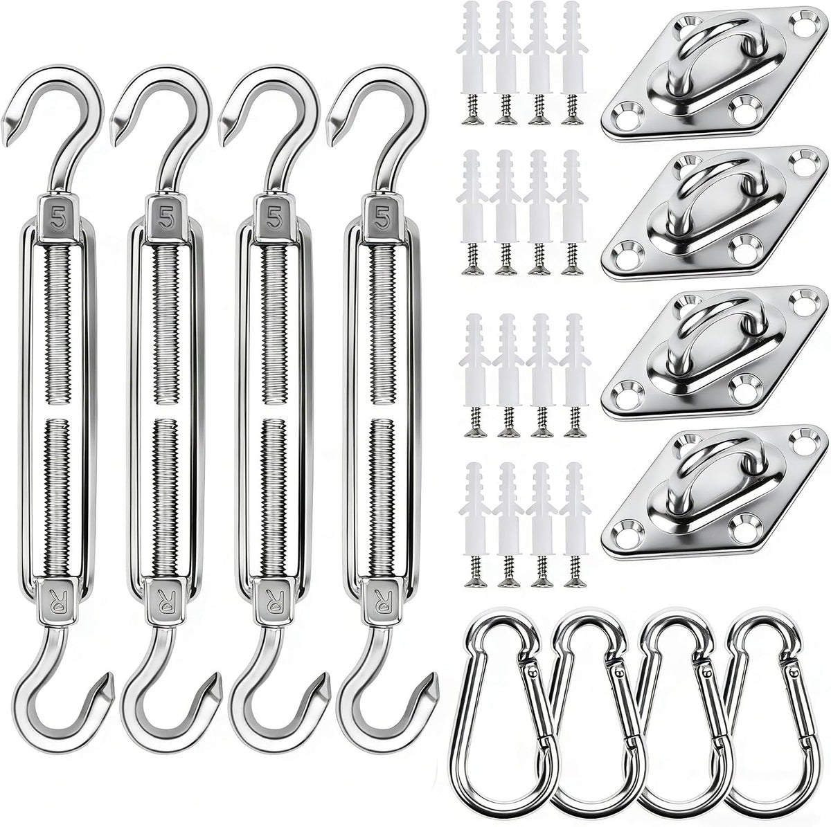 YOFIT 44 Pcs Shade Sail Hardware Kit 5 Inch Outdoor Sun Sail Accessories