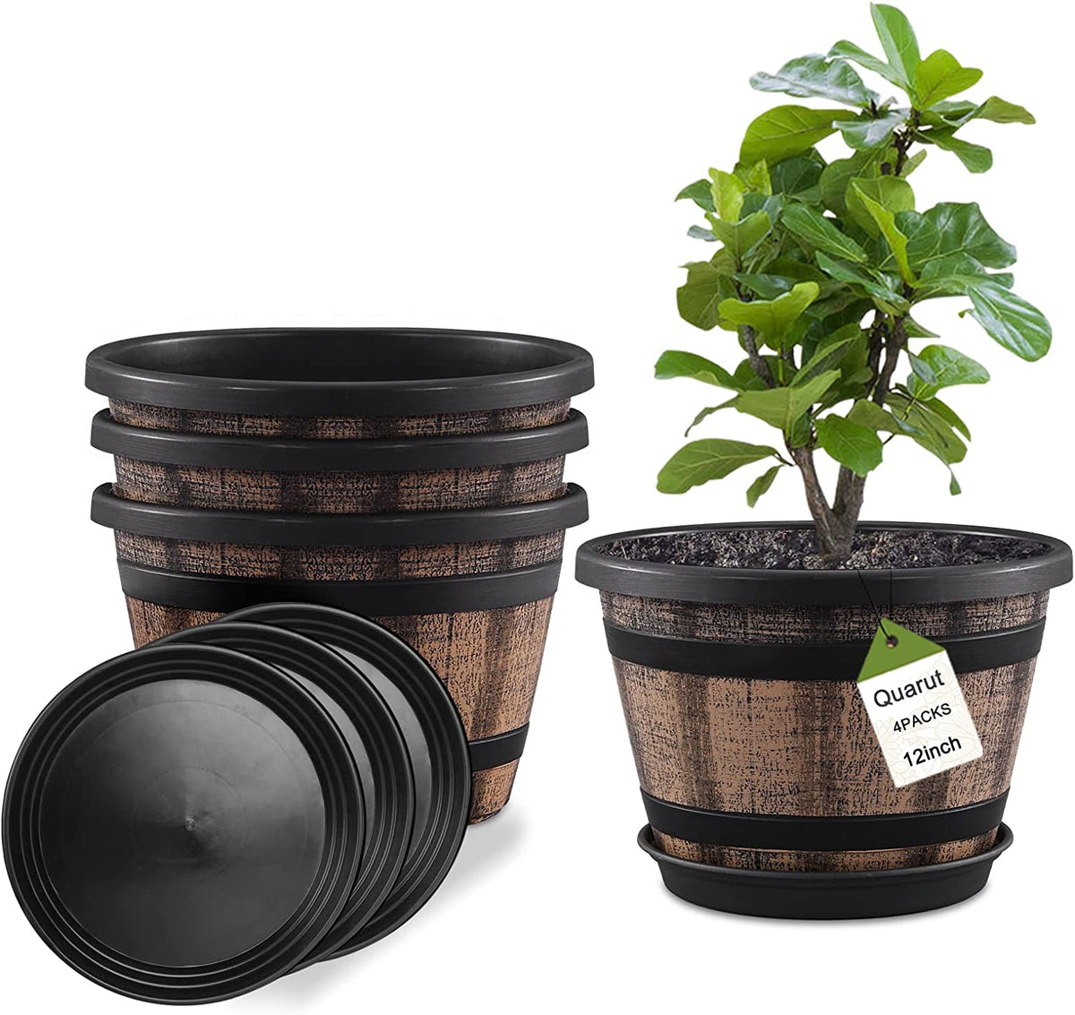 Quarut 4 Pack 12 Inch Plant Pots,Large Flower Pots for Outdoor