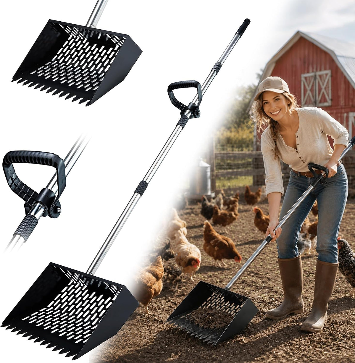 2-In-1 Chicken Poop Scooper and Rake, Metal Chicken Coop Scooper
