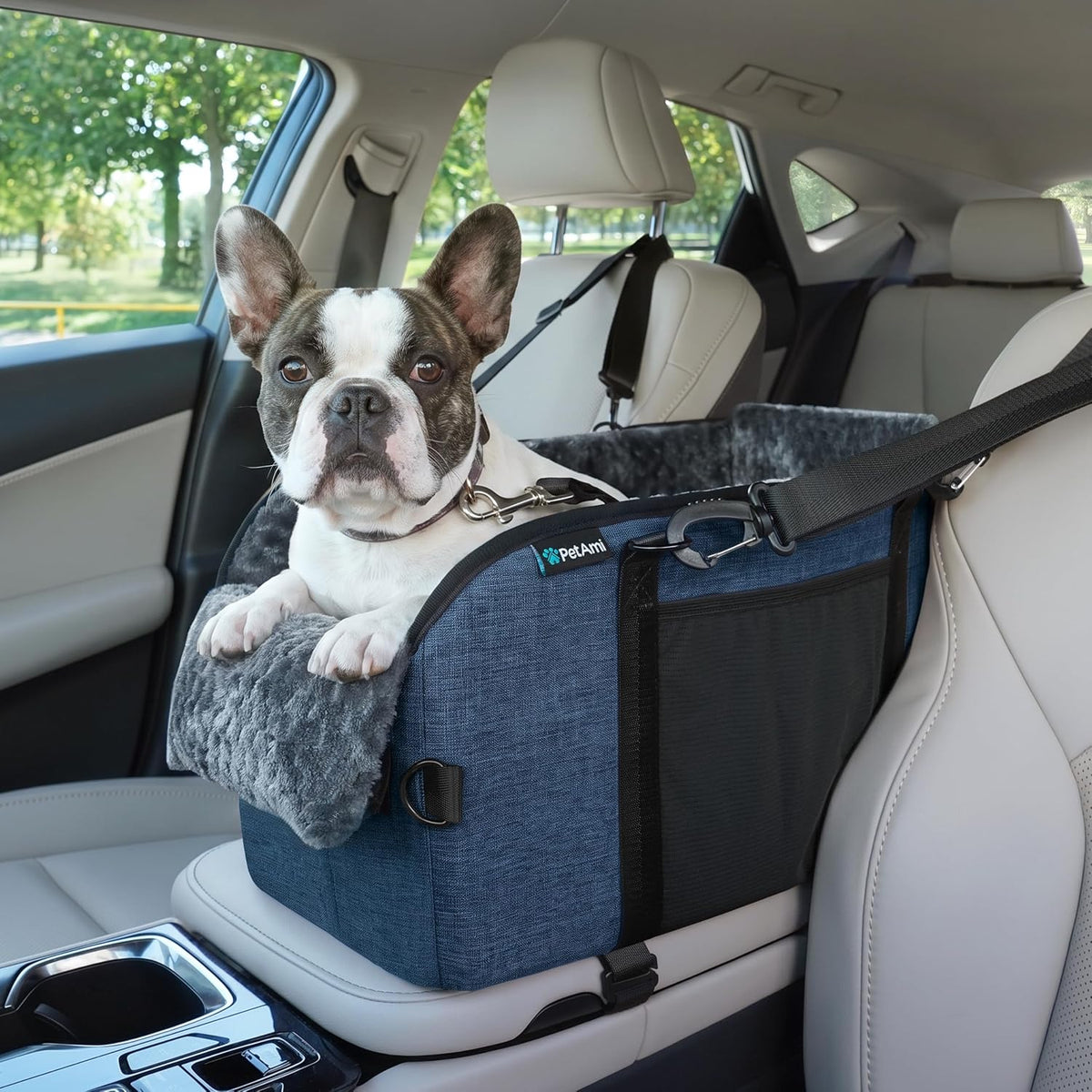 Petami Center Console Dog Car Seat, Small Dog Pet Booster under 12Lbs, Blue
