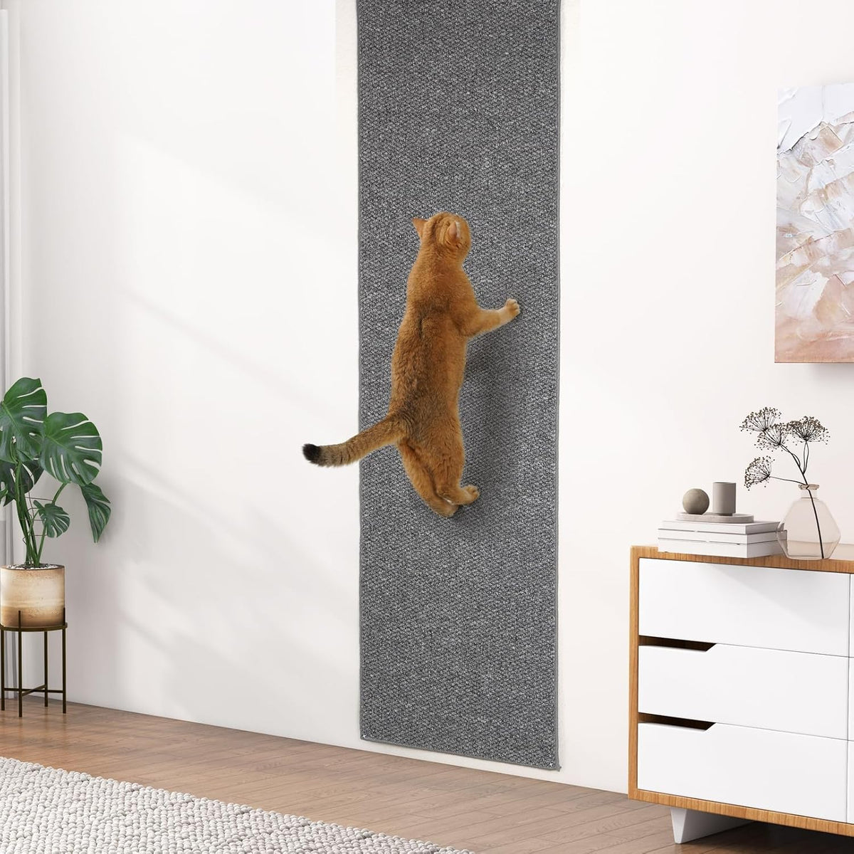 Uross Thickened Cat Wall Climbing Carpet 6.6 FT X 16" - Extra Long Cat Scratch Wall Pad, Cat Scratching Carpet Rug Wall Mounted Scratcher Couch Sofa Protector- Grey