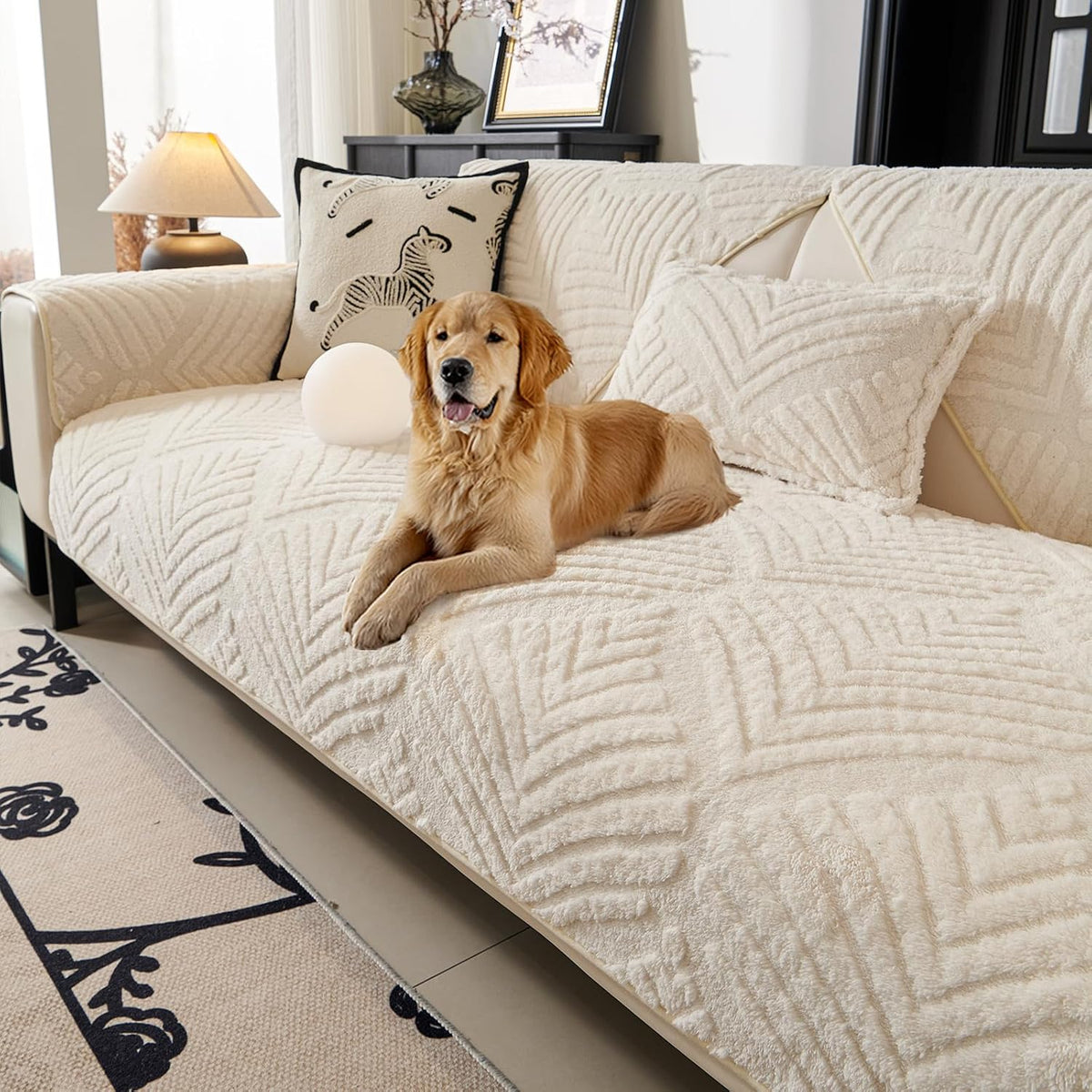 Plush Sofa Cover Washable, Funny Fuzzy Pet Couch Cover for 3 Seats