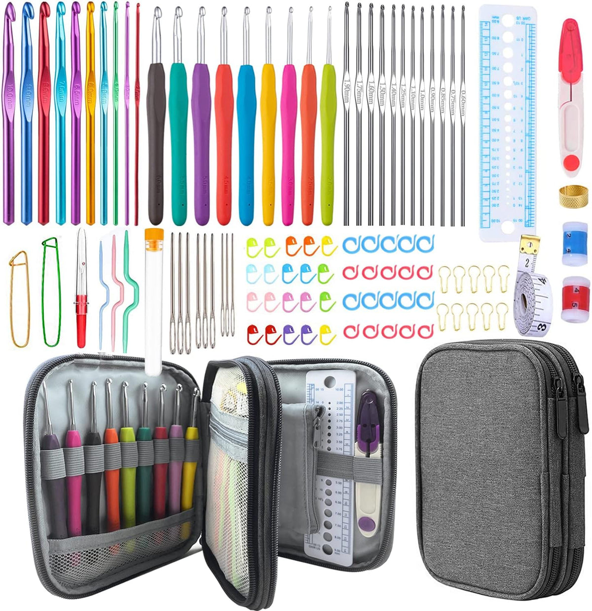 Weabetfu 102Pcs Crochet Hooks Set Crochet Hook Kit with Case Ergonomic Crochet Needles for Arthritic Hands and Crochet Accessories Complete Crochet Set for Beginners & Experieced Crochet Lovers
