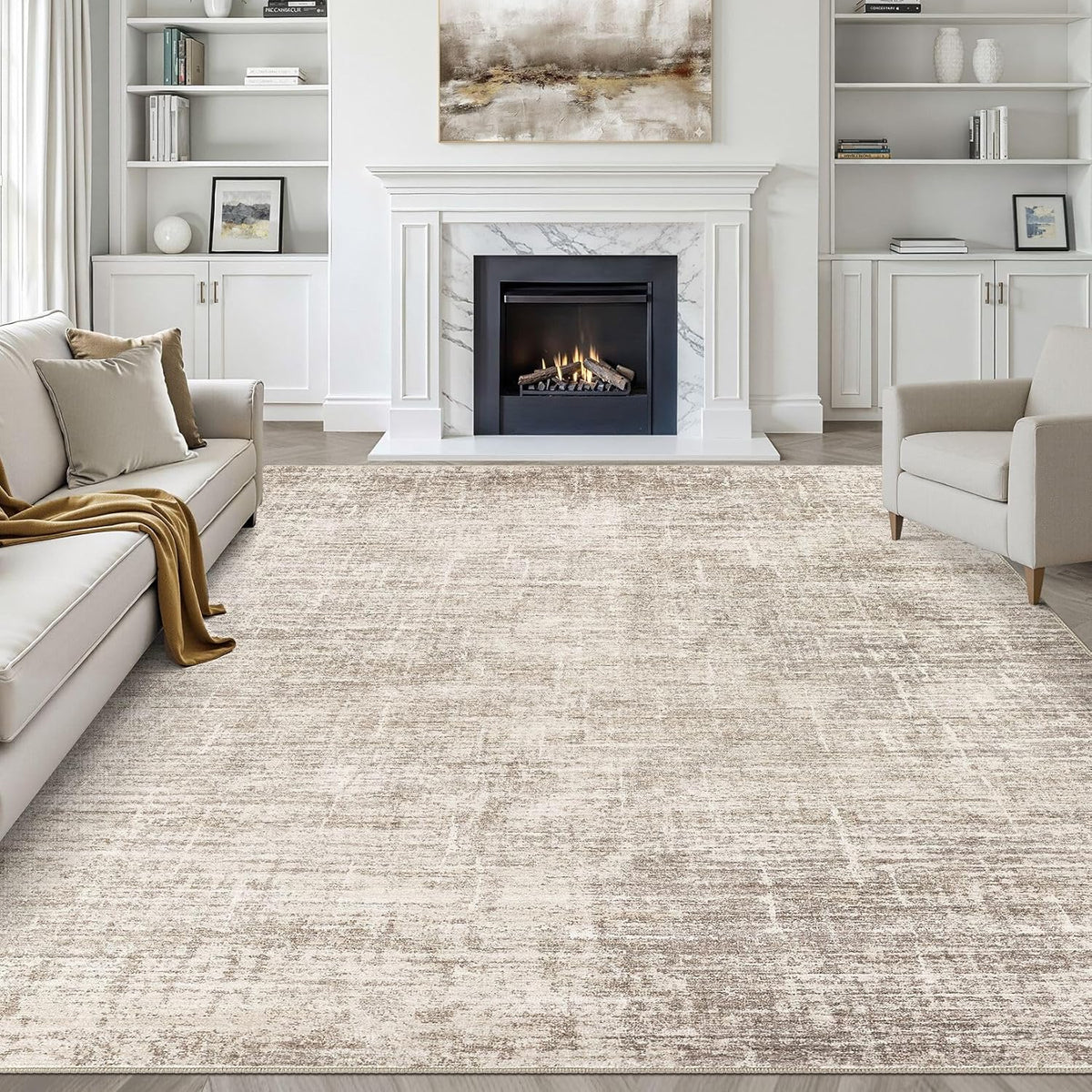 LOONGRUG 8X10 Area Rugs Washable Neutral Modern Rug for Living Room Brown