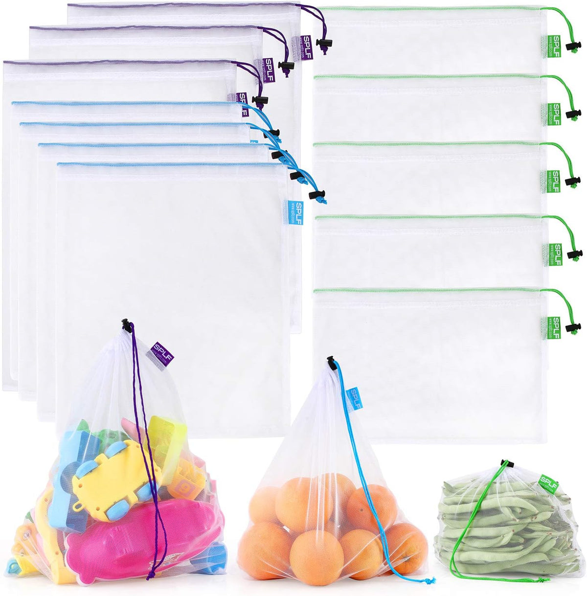 SPLF 12 Pcs Heavy Duty Reusable Mesh Produce Bags