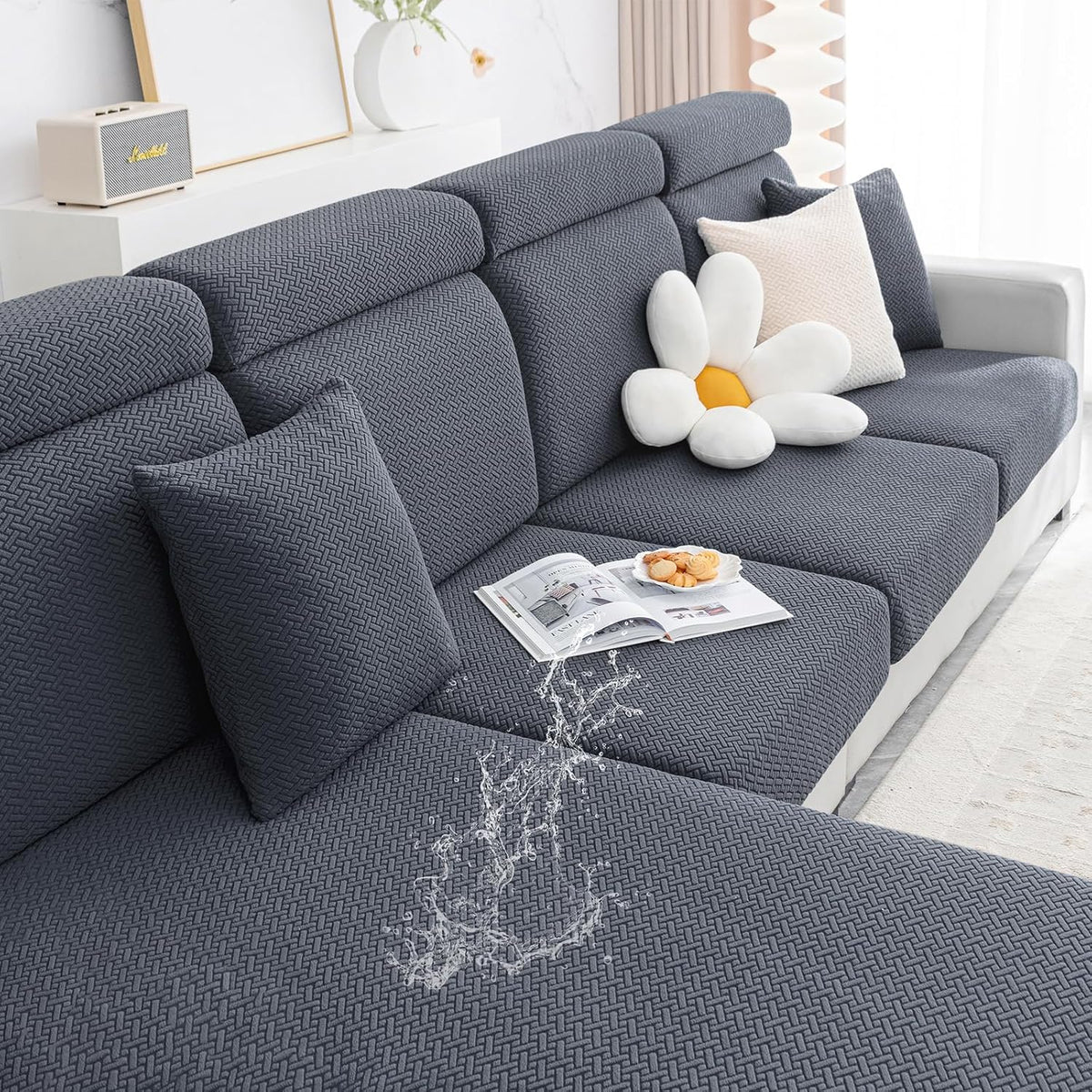 Smiry Waterproof Couch Cushion Covers, L Shape Sectional Couch Covers