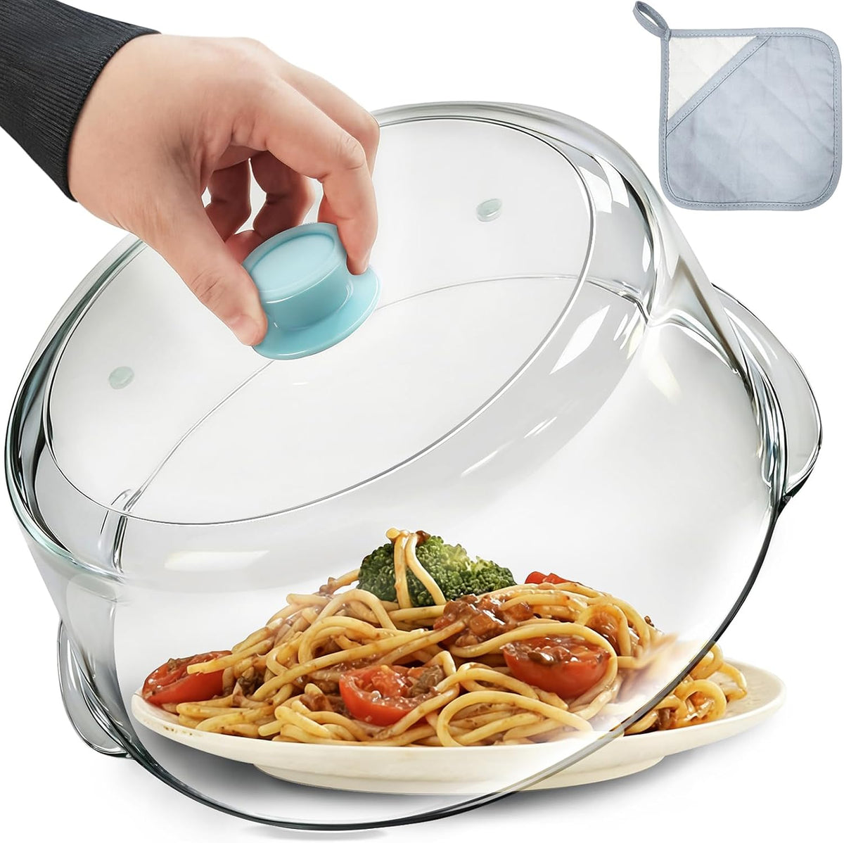 Tall Glass Microwave Splatter Cover for Food, 11In Food Grade Guard Lid