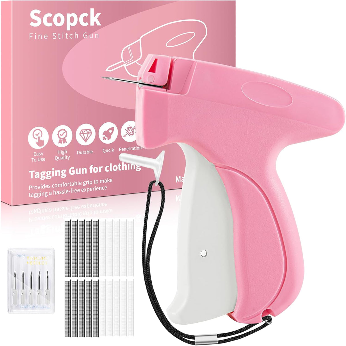 Stitch Gun for Clothes - Handheld Stitch Gun Quick Clothing Fixer - Tagging Gun - Includes 6 Needle, 1000 Black Fasteners & 1000 White Fasteners