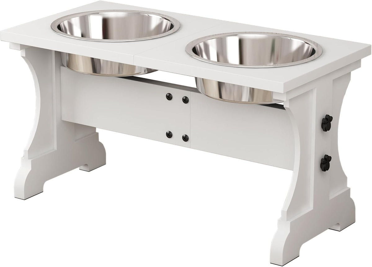 Piskyet Elevated Dog Bowls,Dog Bowl Stand, 7 Cups 11" H_55 Oz Bowl-White