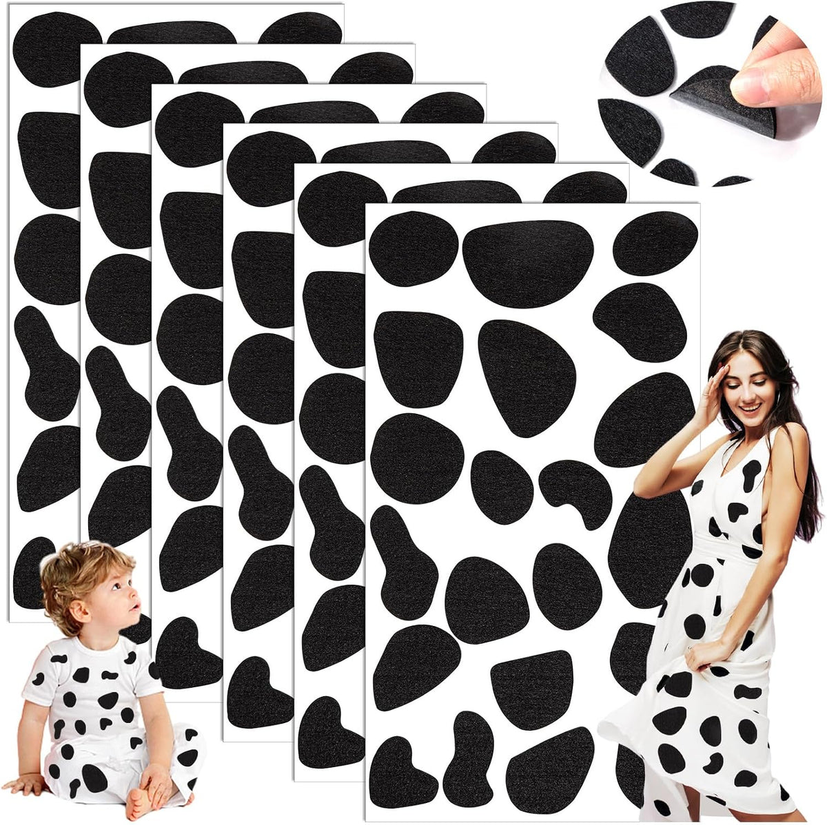 Black Adhesive Felt Circles, 126Pcs Dalmatian Dots Felt Sticker for Clothes