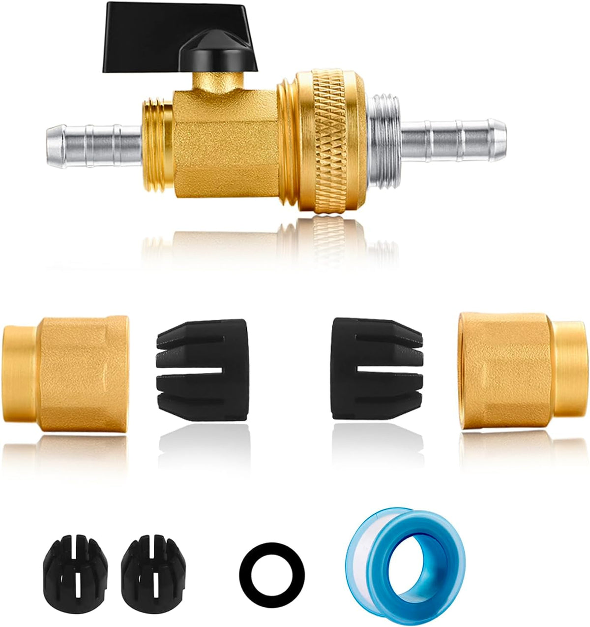SIGURANTA Expandable Hose Repair Kit, 0.353" Barb with GHT Female Fittings & GHT Male Ball Valves, Brass Construction (1 Set) - Please Check Main Images First to Confirm Expandable Hose Compatibility”