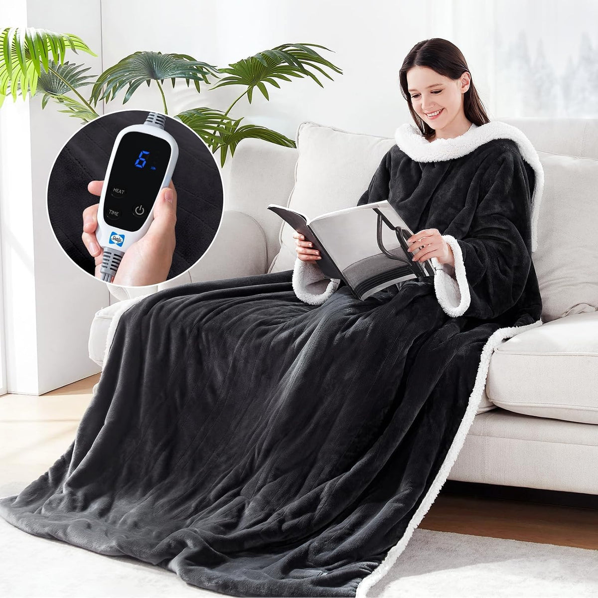 Sealy Wearable Electric Blanket with Foot Pocket, 50"X70"+18", Dark Grey