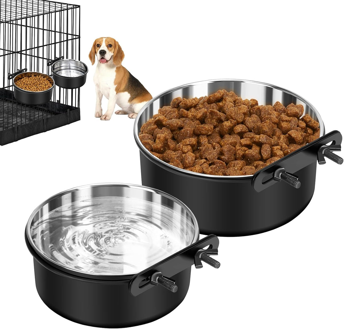 Dog Crate Water Bowl No Spill, 2 Pack Dog Crate Bowls Hanging, Kennel Water Food Bowls Mountable, Pet Cage Accessories Feeder Dish, Stainless Steel Coop Cup for Cat Puppy Bunny Guinea Pig Ferret Bird