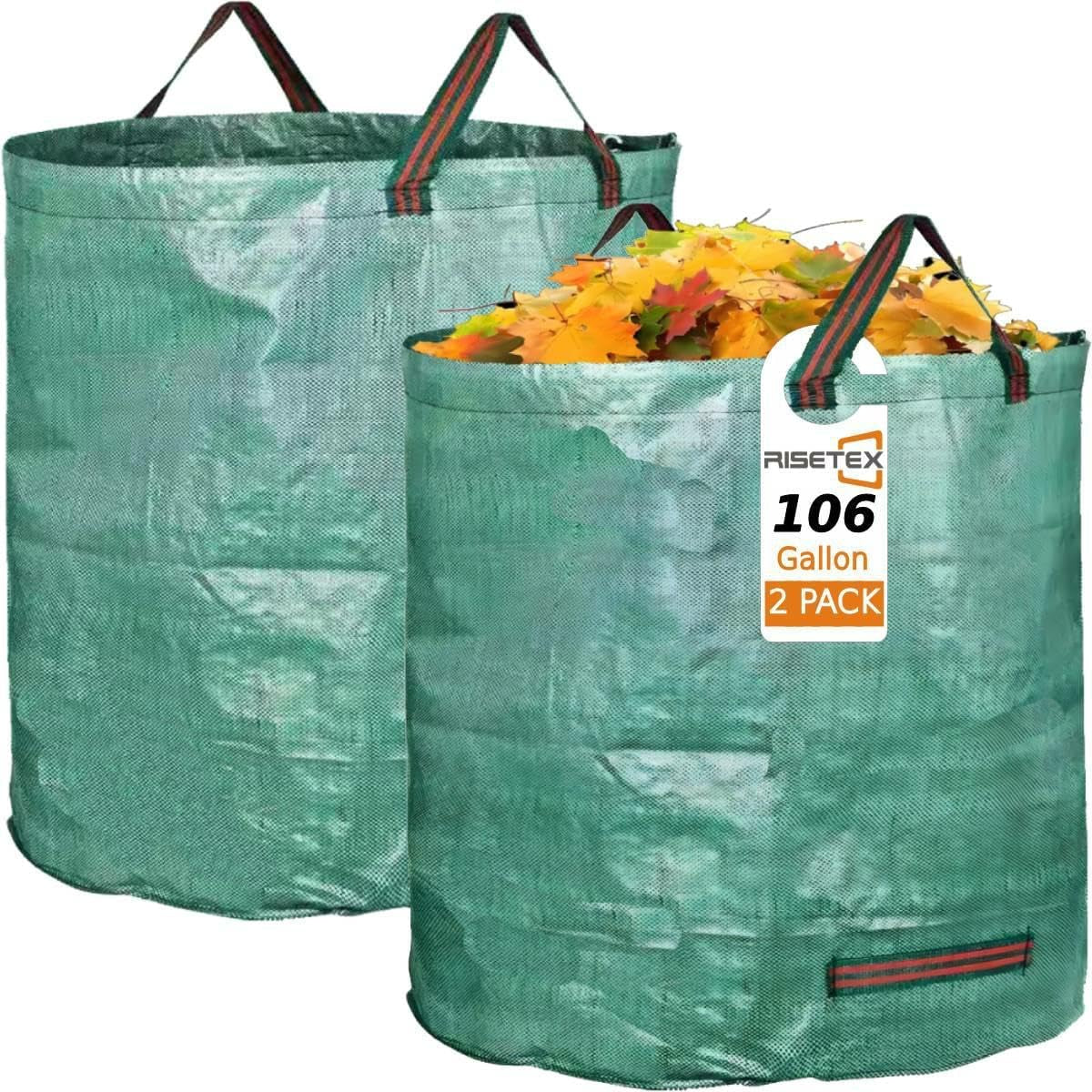 2-Pack 106 Gallon Standable Reusable Yard Waste Leaf Bags with 4 Handles