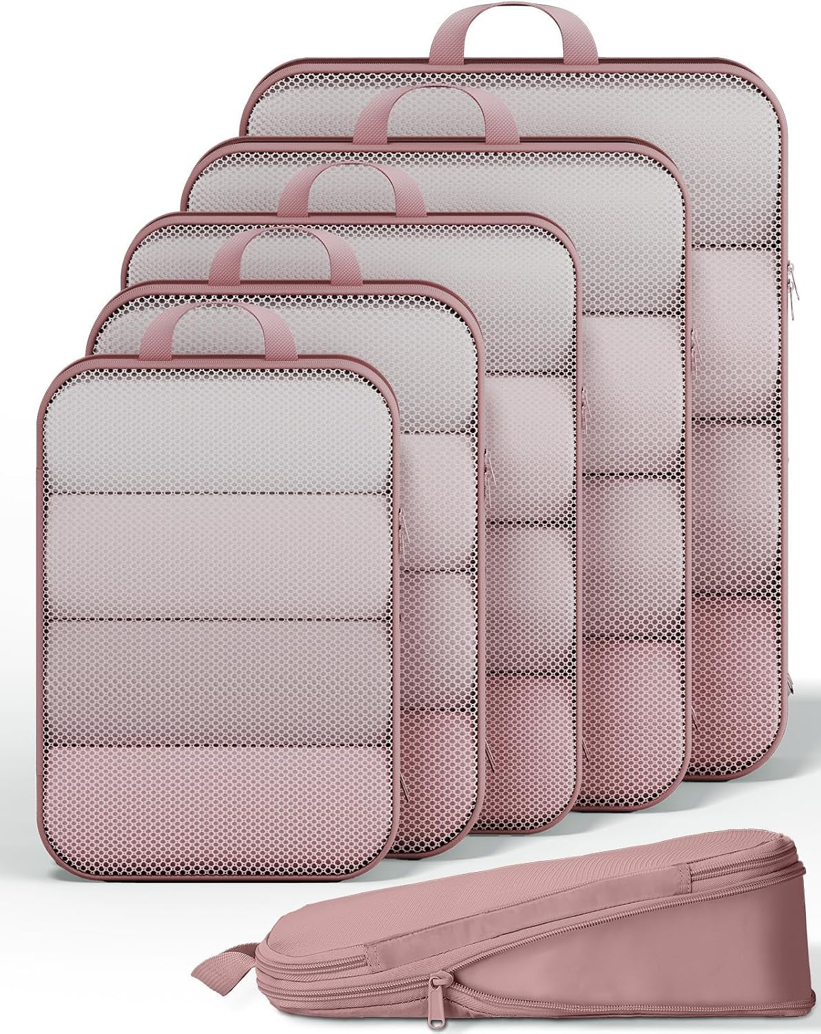 Veken 6/9/11 Set Compression Packing Cubes for Travel Essentials,Compressible Expandable Luggage Suitcase Organizer Bags for Clothing,Space Saver Bags with over 1000 Pcs of Mesh Holes(Light Coral)