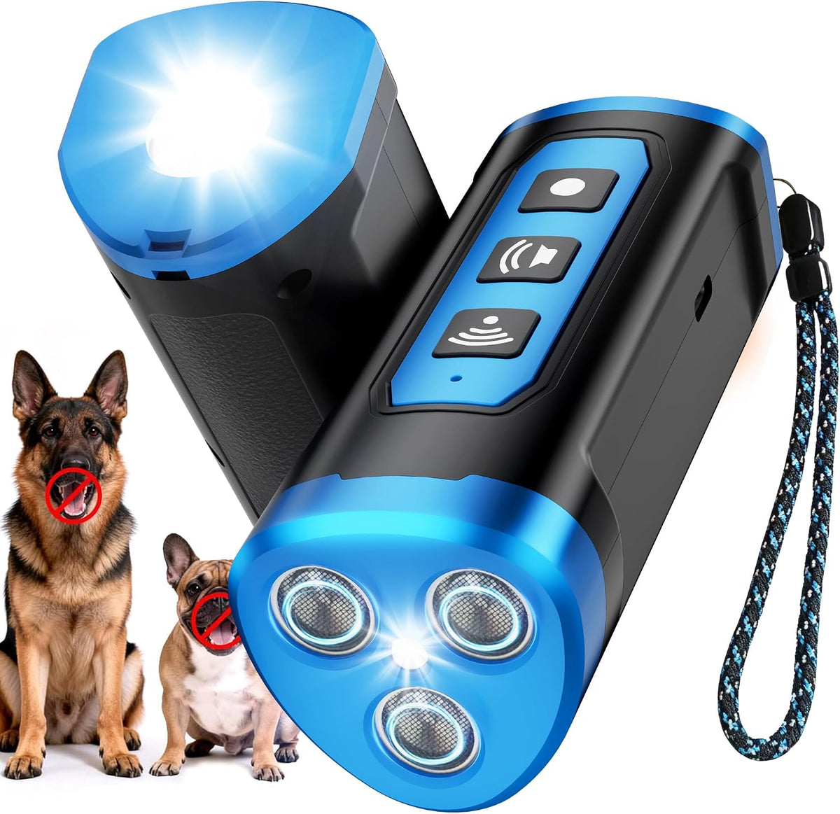 Dog Bark Deterrent Devices, 3X Ultrasonic anti Barking Device for Dogs, 6 Training Modes 23.5FT Range with Flashlight, Safe & Humane Stop Barking Control Tool for Small Medium Large Dogs, Blue