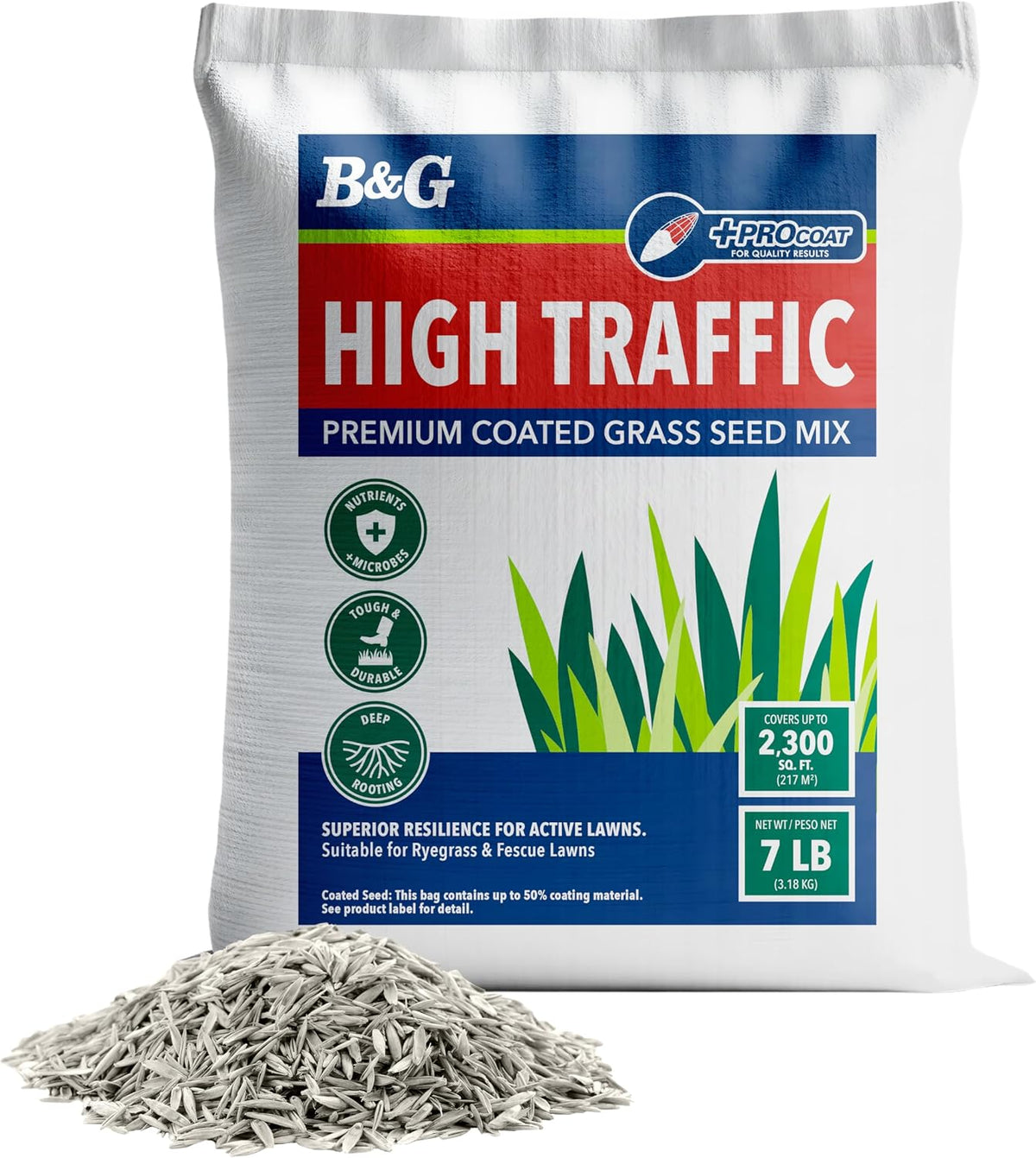 B&G High Traffic Wear-Resistant Grass Seed Mix with +Procoat, 7 Lb