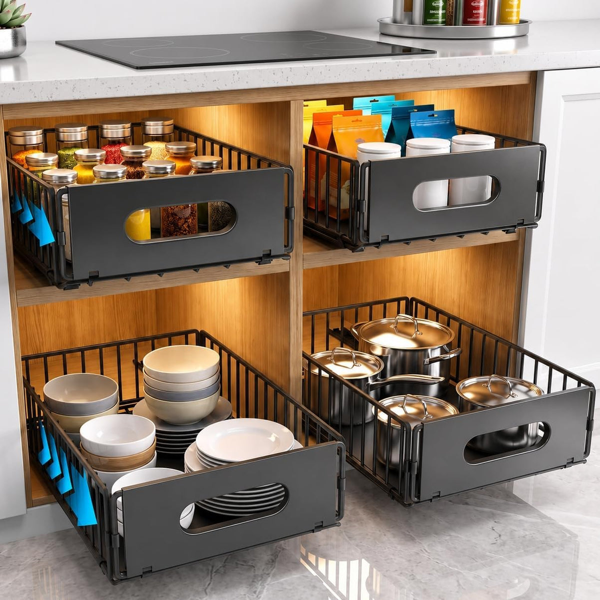 2 Pack Pull Out Cabinet Organizer,Heavy Duty 9.7"Wx15.2"D Slide Out Drawer