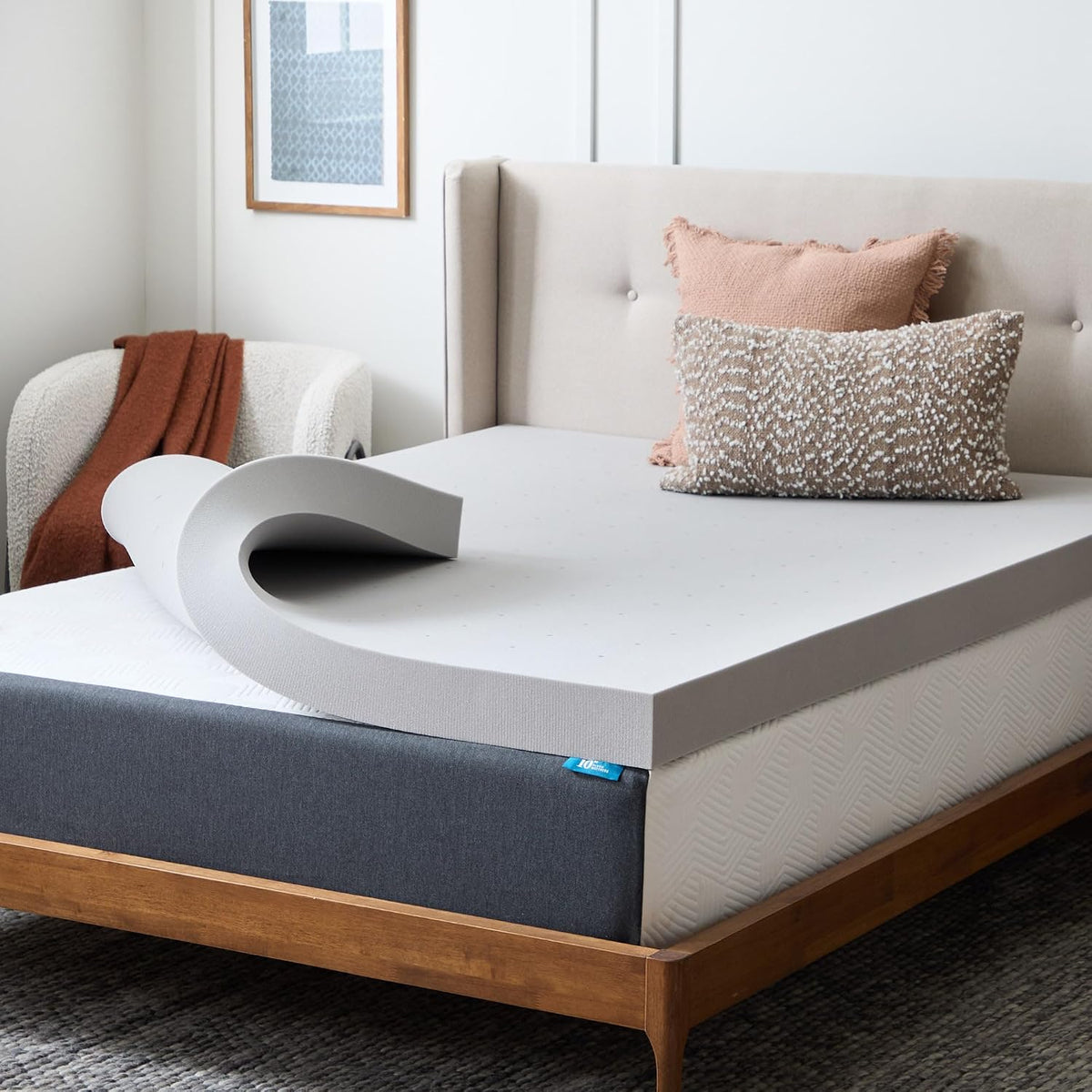 Lucid 4 Inch Bamboo Charcoal Memory Foam Topper, Odor Control, Queen Size