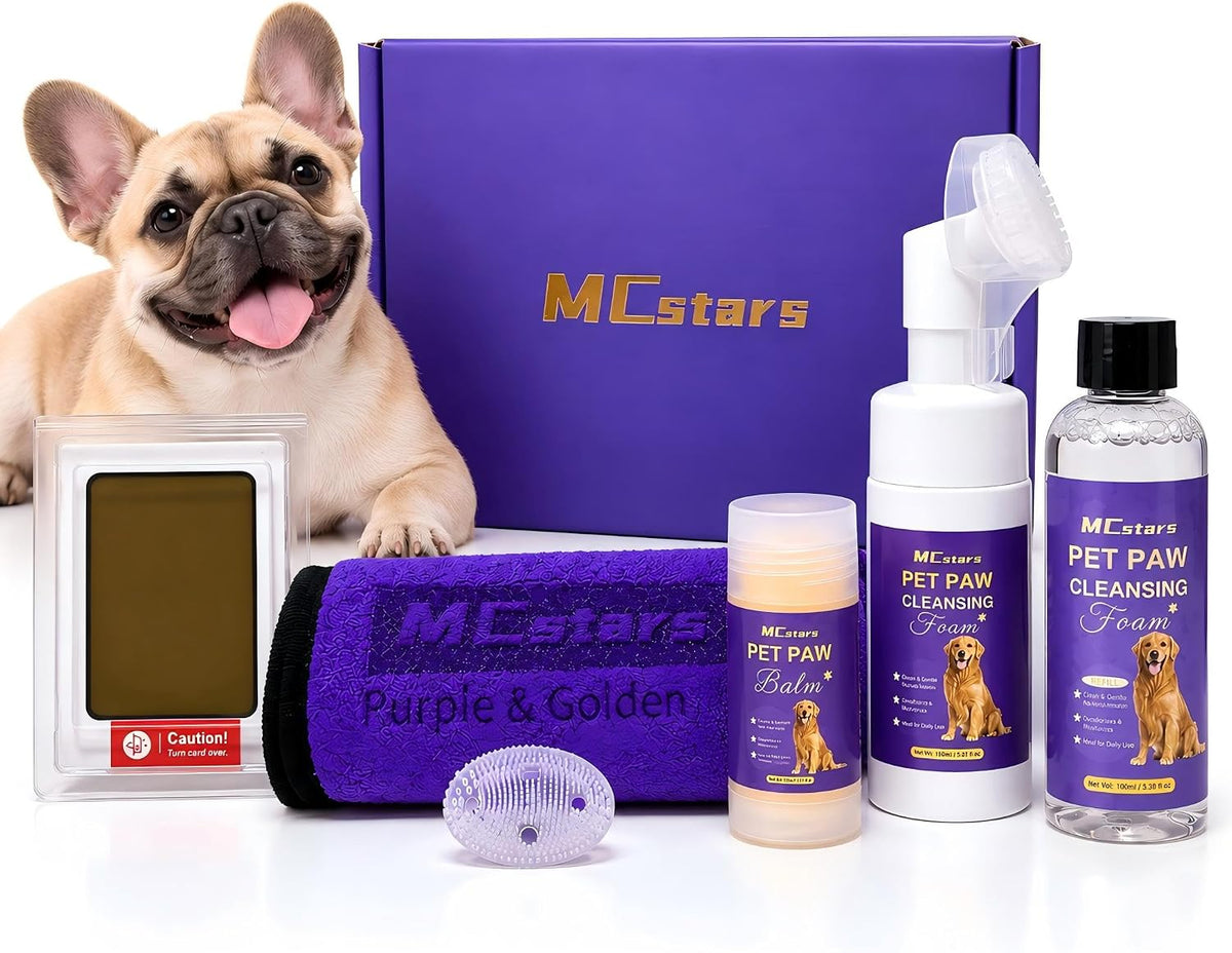 Mcstars Dog Paw Cleaner Kit, 8-Piece No-Rinse Foam & Balm with Refill
