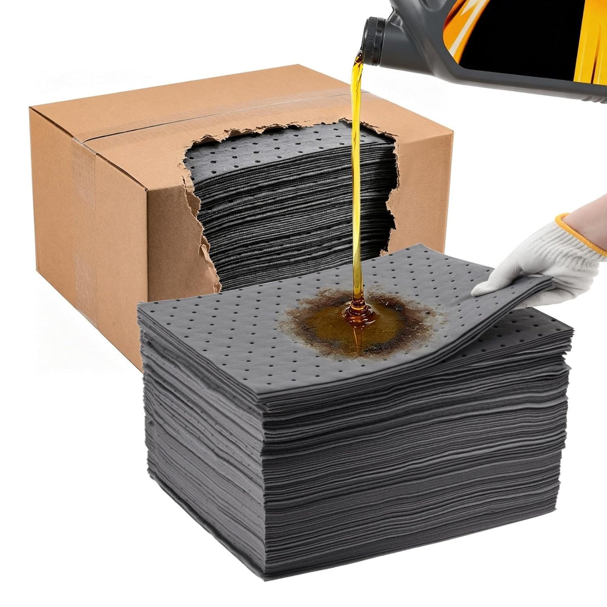 Heavy Duty Oil Absorbent Pads 9.8" X 13" 100 Pcs Automotive Absorbent Pads