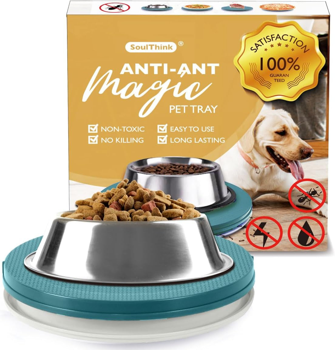 Soulthink® Ant Proof Cat Dog Bowl Tray - New Innovation anti Ant Pet Food Dish Indoor No Chemical No Water Needed Different from Traditional Trap (Turquoise Green)