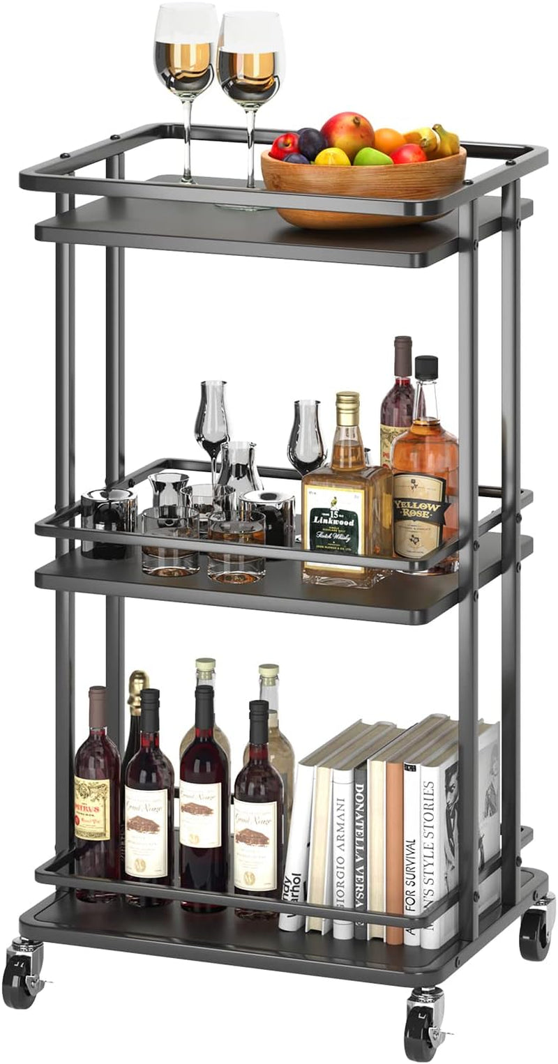 XYZLVSI Bar Cart, Home Bar Serving Cart, 3 Tier Kitchen Shelf with Wheels