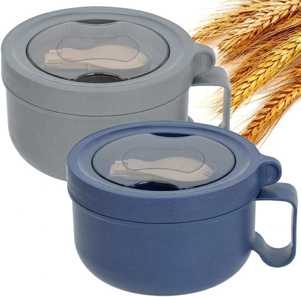 2 Pack Soup Bowl with Handles, Microwave Ramen Bowl with Lid for Soup and Instant Noodles,Oatmeal, Gumbo, Salad,Bpa Free