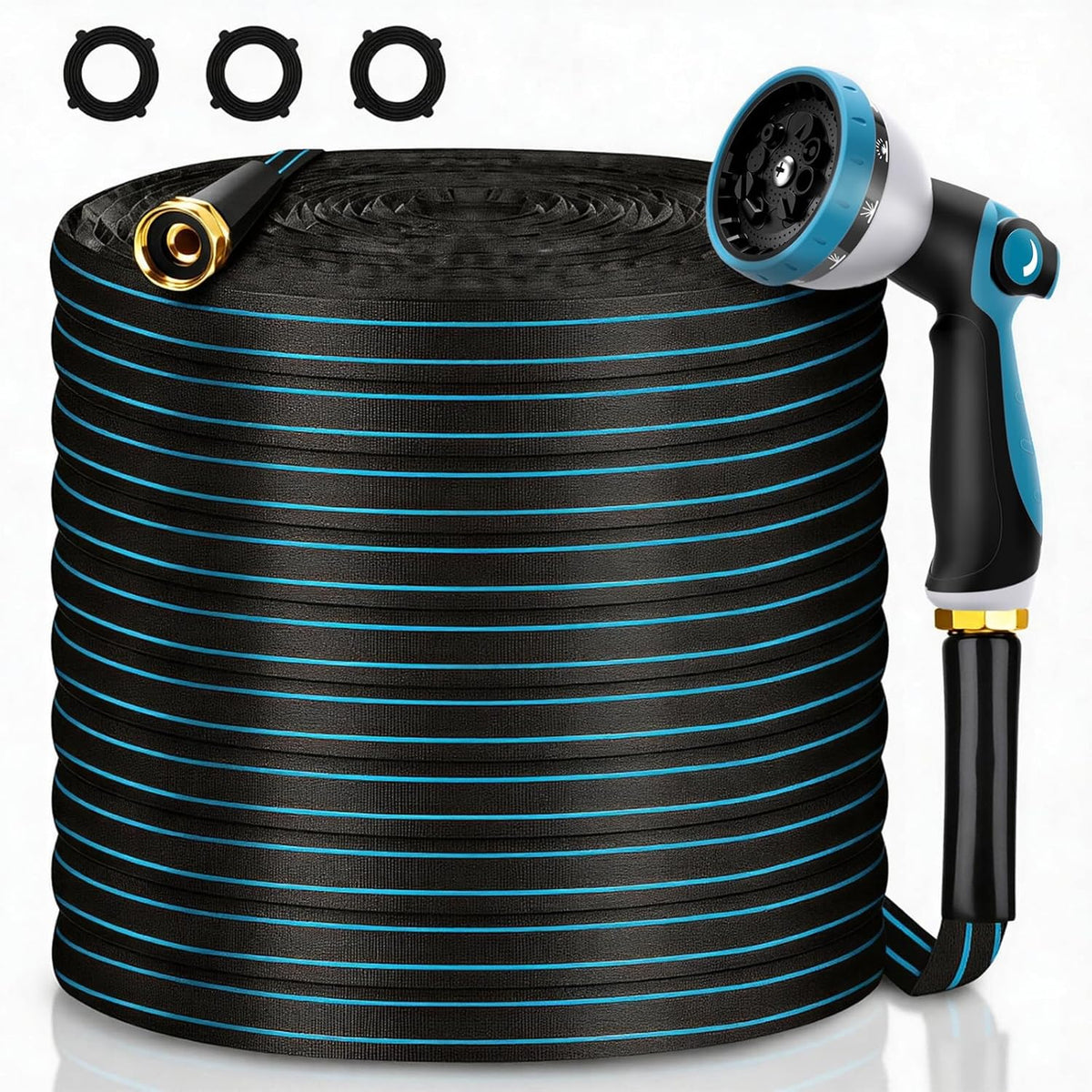 Non-Expanding Garden Hose 75FT with 10-Pattern Nozzle, Lightweight Flexible Water Hose Kink-Resistant, Brass 3/4'' Fittings & Sealing Washers, for Yard Lawn Garden Car Wash Pet Bathing