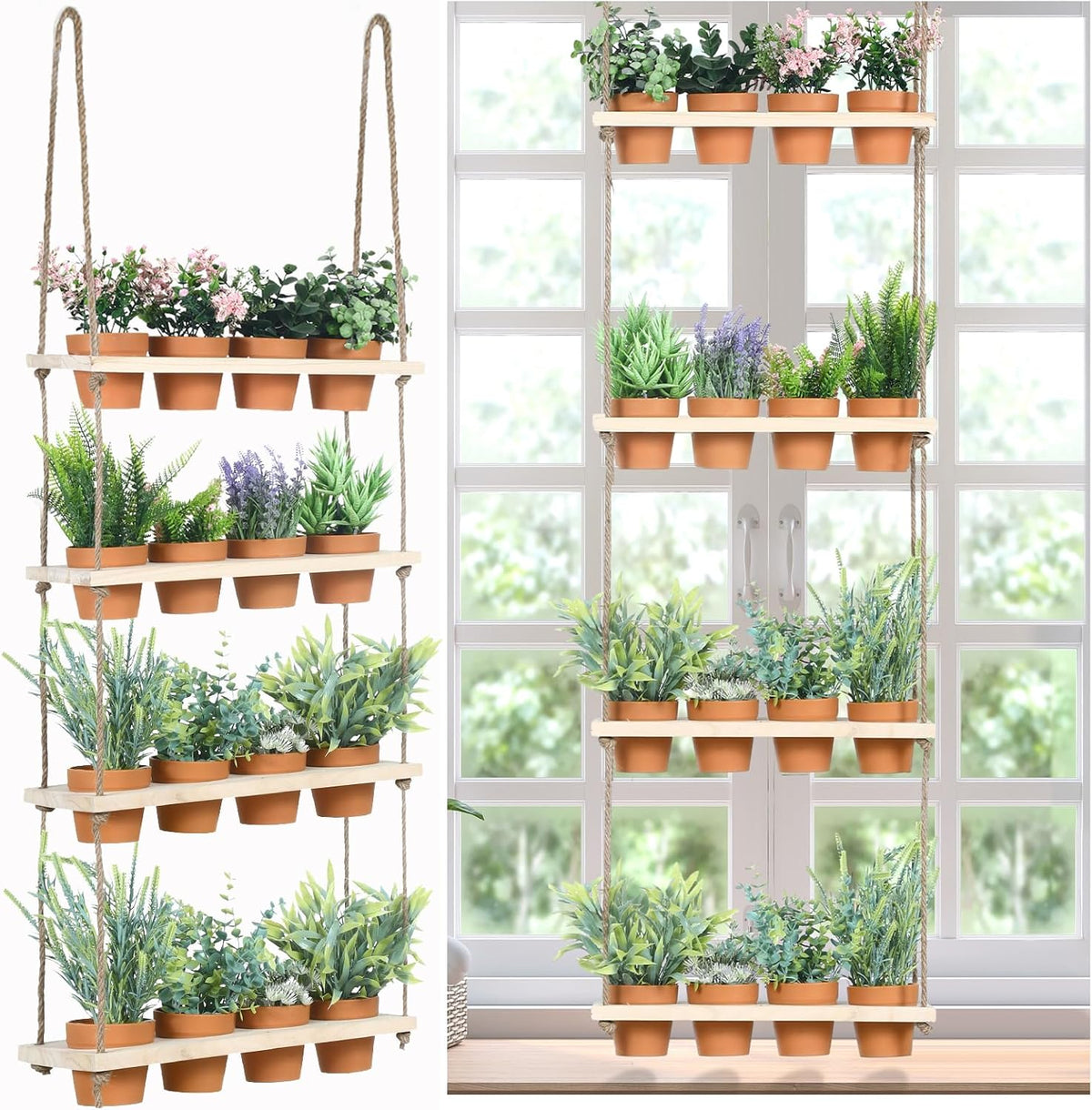 Filltouch 16 Pcs 4 Tiered Hanging Herb Garden Wall Hanging Planter with Pot
