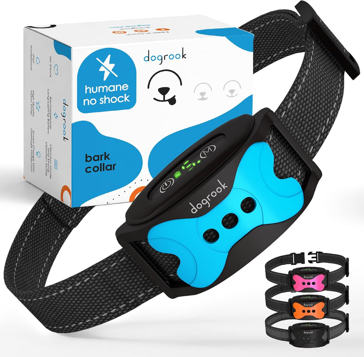 Dogrook Dog Bark Collar | Smart Collar for Dog Training | No Shock | Beep & Vibration | Rechargeable | No Bark Collar for Dogs | anti Bark Collar for Large Dog, Medium Dog, Small Dog | 12-110 Lbs