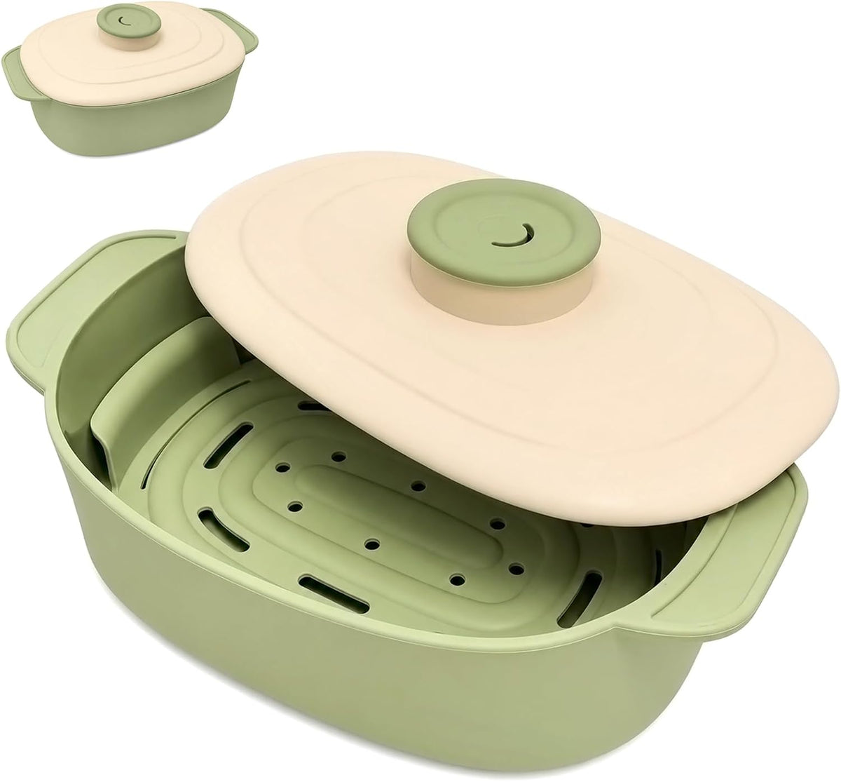 44 Oz Microwave Silicone Cooker, 9.8 X 5.7 X 4 in with Water-Storage Lid, Food-Safe Bowl for Vegetables Potato Fish Dumplings, Dishwasher Safe