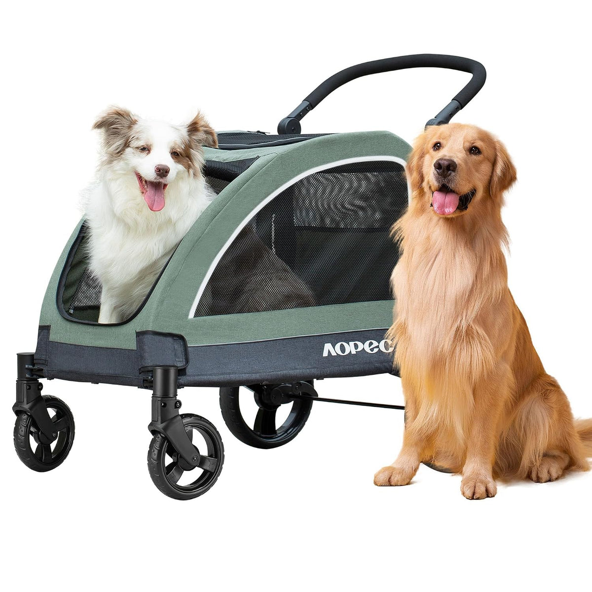 Dog Stroller for Large & Medium Dogs, Dual Entry, 160 Lbs Capacity, Green