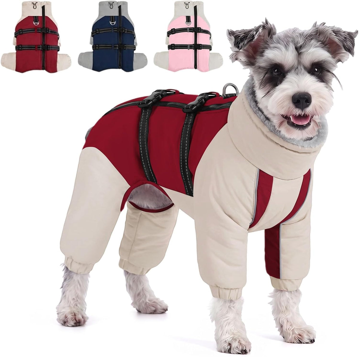 Full Body Dog Winter Coat Warm Dog Jacket with Harness Built In