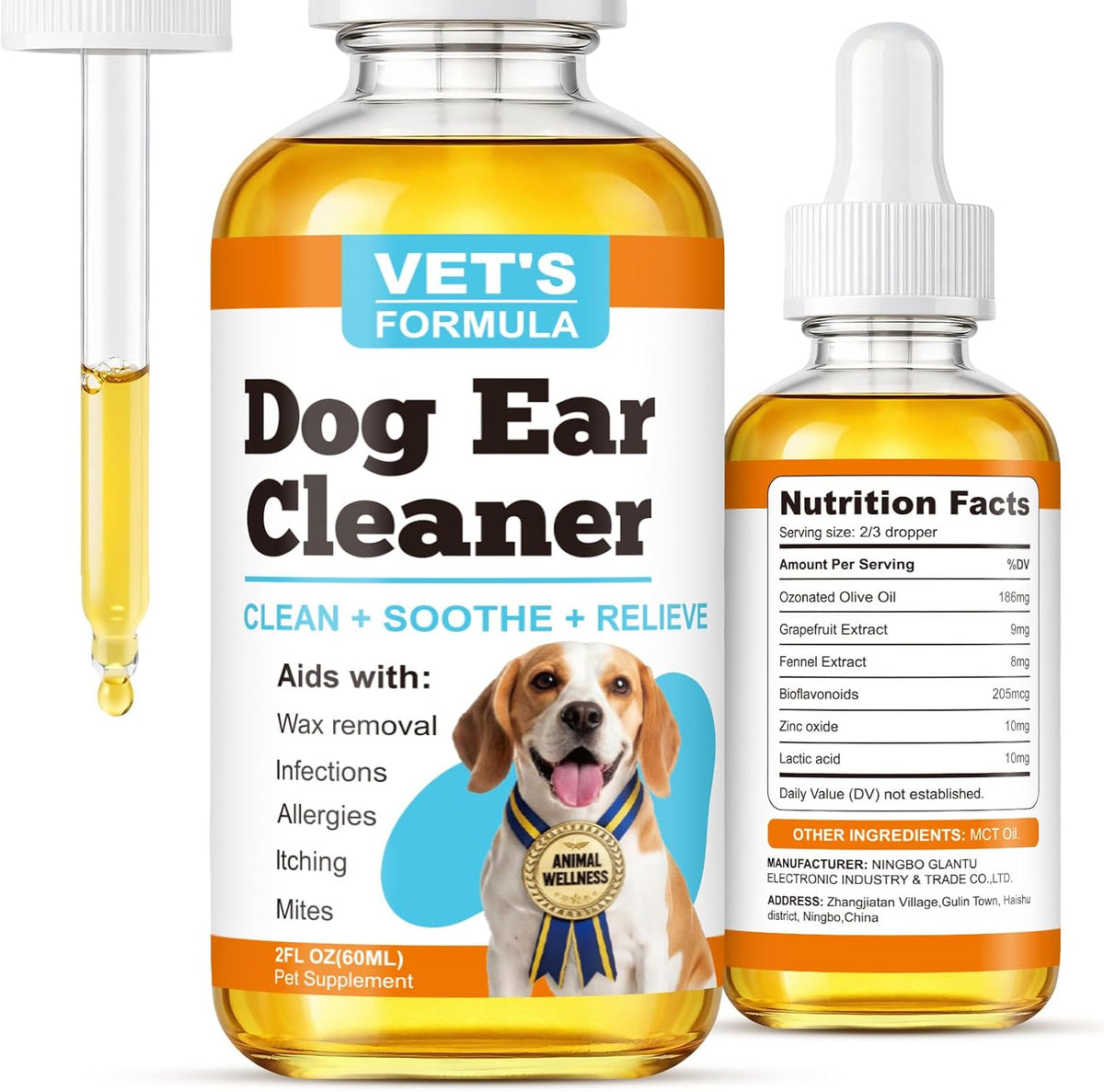 Dog Ear Cleaner for Removing Earwax and Deodorizing, Mild Formula, 60 Ml