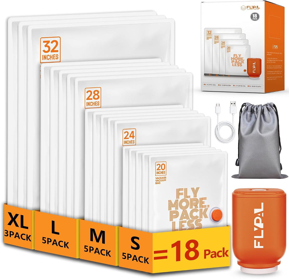 18 Pack Vacuum Seal Storage Bags for Clothing Travel with Pump, 4 Size