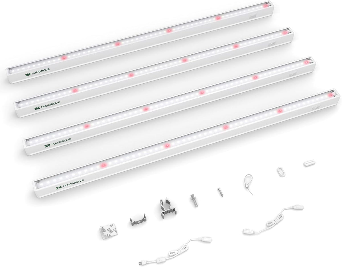 Maygrove T5 Grow Lights for Indoor Plants 2FT, Red-Enhanced Full Spectrum 5000K Grow Light, 60W(4 X 15W), Grow Light Strips for Seed Starting, Greenhouse, High PPFD, Linkable, White, 4-Pack