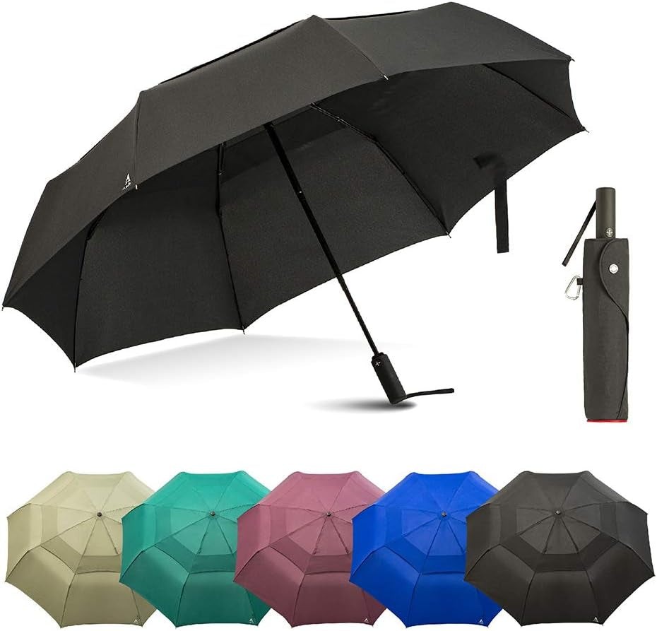 Portobello Large Umbrella for Rain - Big 54 Inch Double Vented Canopy, Folds into Travel Size, Big Enough to Fit in 2 Adults, Heavy Duty, Sturdy, Windproof W/Auto Open Close