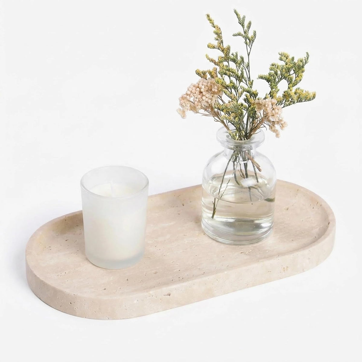 Beige Travertine Vanity Tray | Natural Stone Bathroom Organizer | Perfume & Jewelry Storage for Spa, Bedroom, Kitchen | Non-Slip Waterproof Design,9.8"X4.7"X0.6"