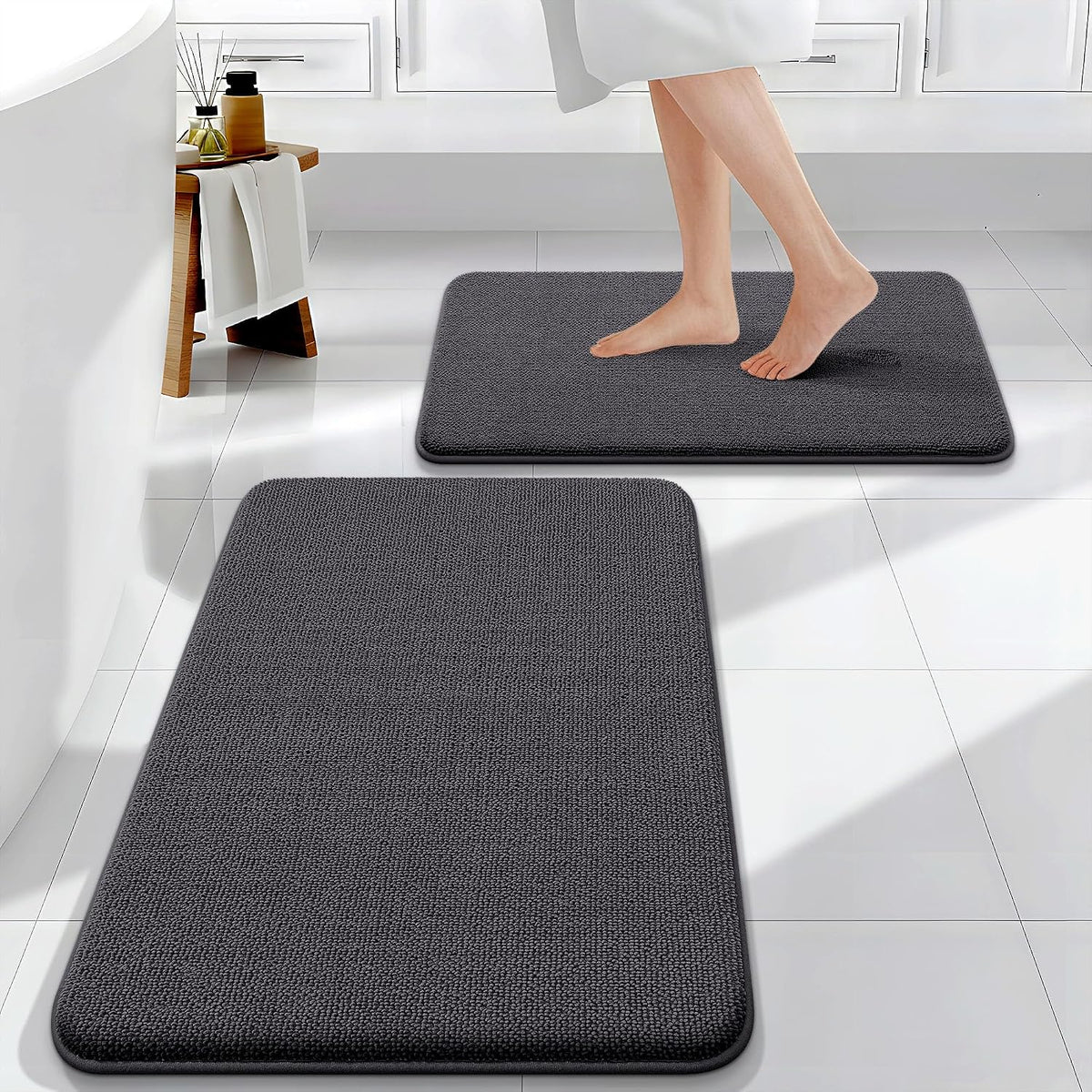 OLANLY Memory Foam Bathroom Rugs Sets 2 Piece, 24"X16"+30"X20", Dark Grey