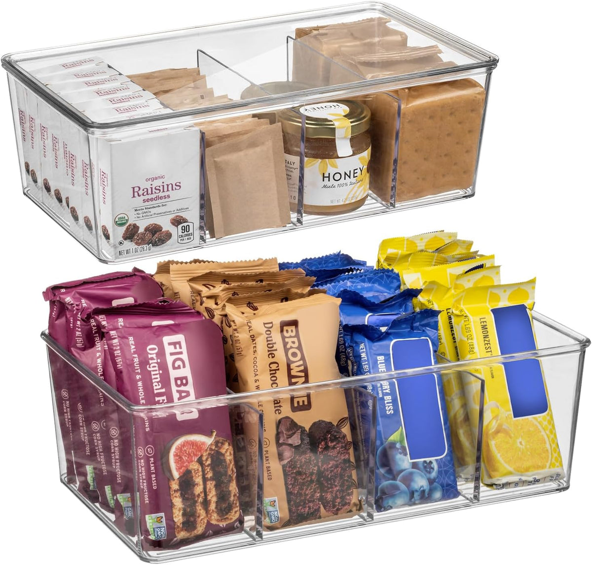 Clearspace Pantry Organizer Storage Bin with Divider & Lid, 2 Pack