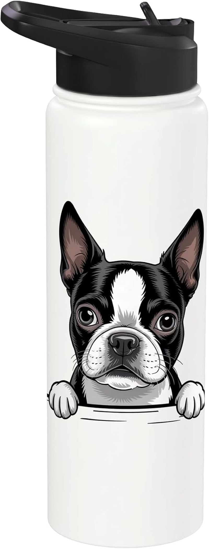 Boston Terrier Funny Peeking Bostie Pocket Puppy Dog Lover Stainless Steel Insulated Water Bottle