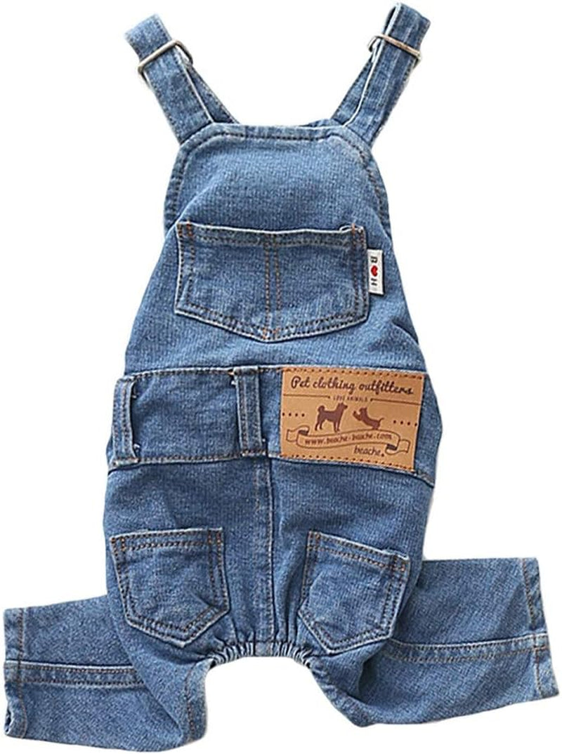 Dog Denim Overalls Pet Jeans Jumpsuit Four Legs Clothes Outfits,M