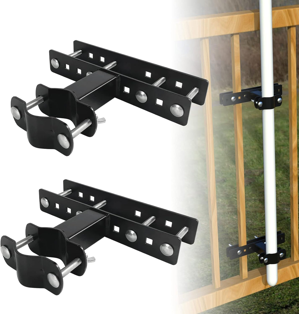 Patio Umbrella Holder - Heavy Duty Outdoor Deck Shade Balcony Umbrella Stand Attaches to Railing Maximizing Patio Space, Bench Deck Umbrella Mount Fixed Clip Umbrella Clamp,2 Pack