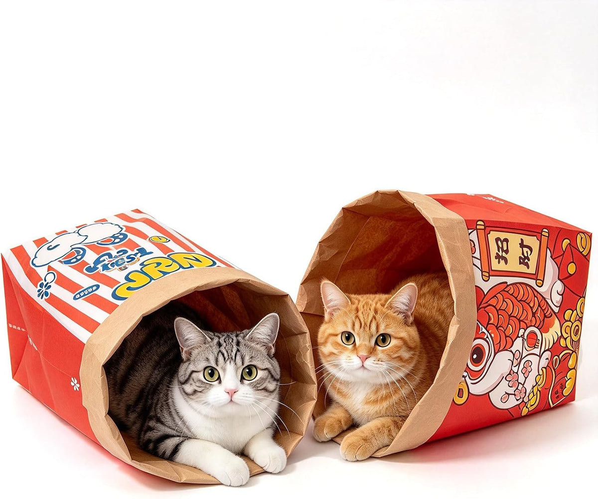 2 Pack Cat Crinkle Bag, Popcorn Bag for Cats, Collapsible Hideaway Paper