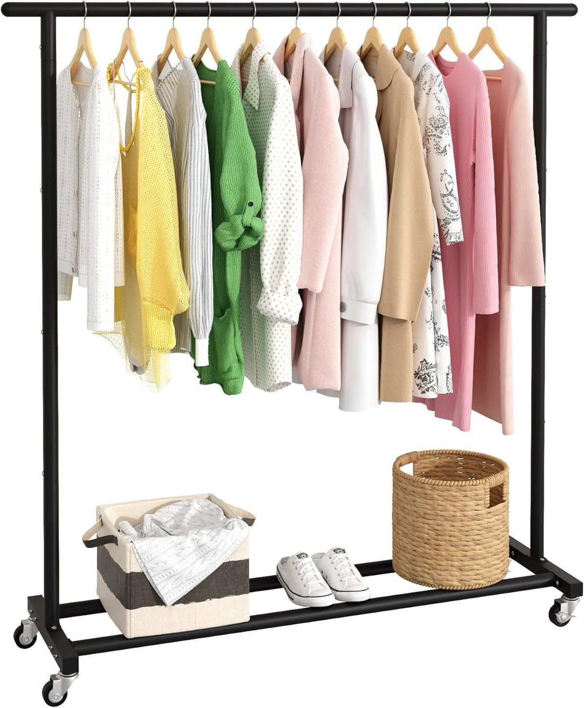 Buzowruil Metal Rolling Clothing Rack Adjustable Freestanding Garment Organizer with Wheels, Space-Saving Design for Home, Closet, Office, or Retail,Black